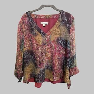 Coldwater Creek Silk Boho Artistic Fairy Whimsical Floral Blouse Top Size PL